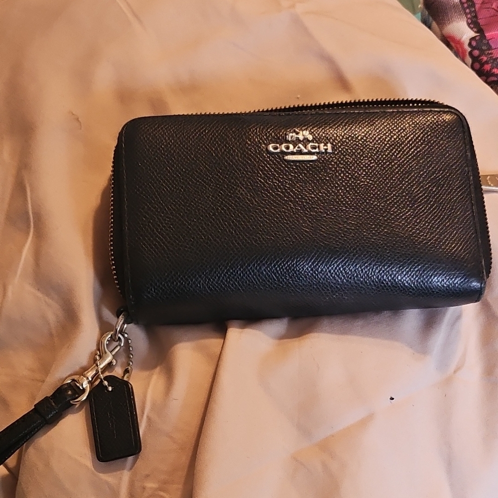 Coach Black Textured Leather Wristlet